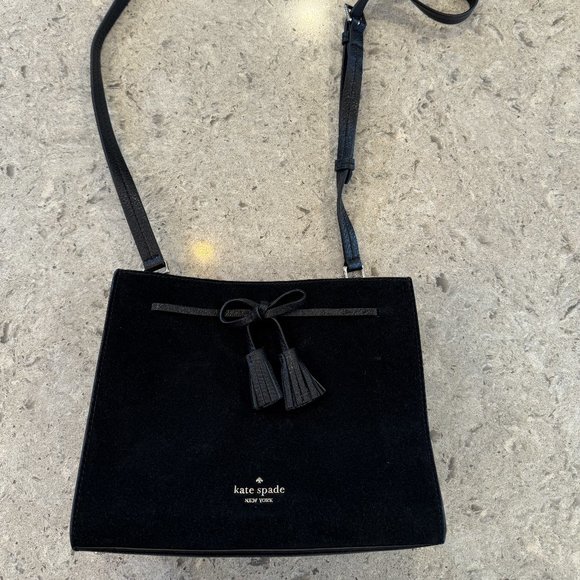 NWOT KATE SPADE NEW YORK HAYES SUEDE SMALL SATCHEL BLACK - Picture 3 of 10